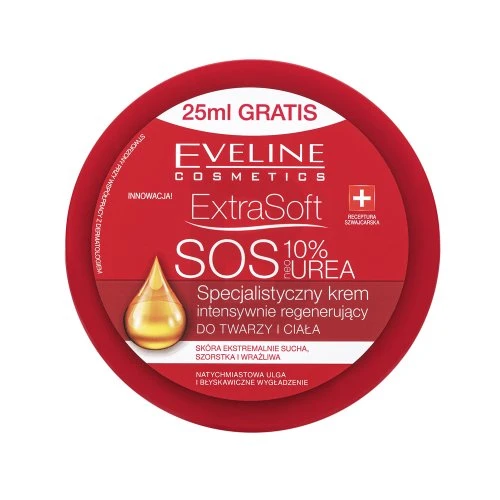 Eveline Cosmetics Eveline Extra Soft SOS 10% karbamido kremas veidui ir kūnui, 175 ml