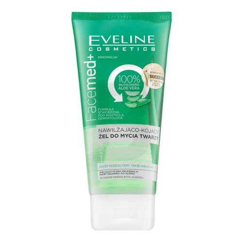 Eveline Cosmetics Eveline FaceMed+ 100% Aloe Vera drėkinamasis ir raminamasis veido prausimo gelis, 150 ml
