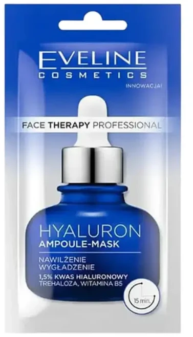 Eveline Cosmetics Face Therapy Professional Drėkinamoji ir lyginamoji ampulinė kaukė su hialurono rūgštimi, 8 ml