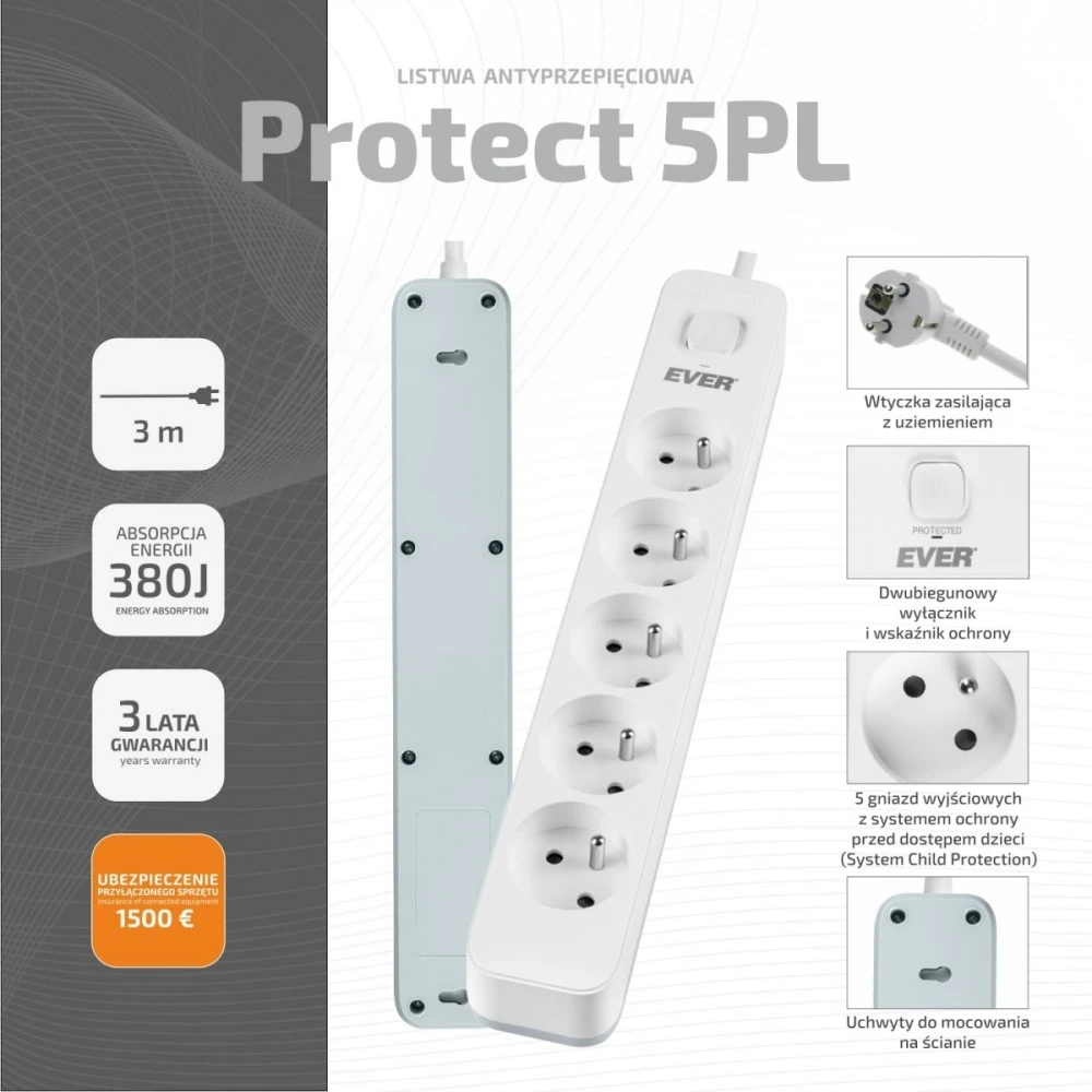 Ever Protect 5PL 3 m apsaugos nuo viršįtampių sąrašas