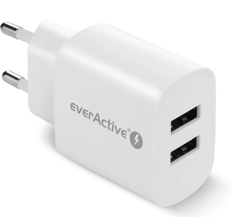 USB Įkroviklis - everActive SC-220 12W Dviejų USB-A prievadų Išmanusis Įkrovimas, Balta