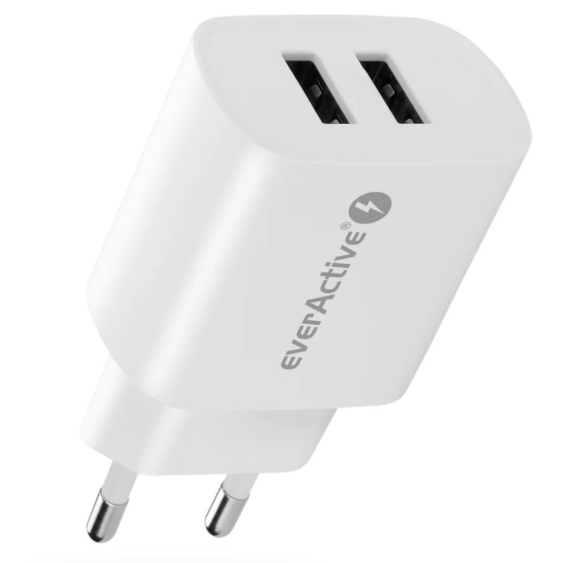 MS USB Įkroviklis - everActive SC-220 12W Dviejų USB-A prievadų Išmanusis Įkrovimas, Balta