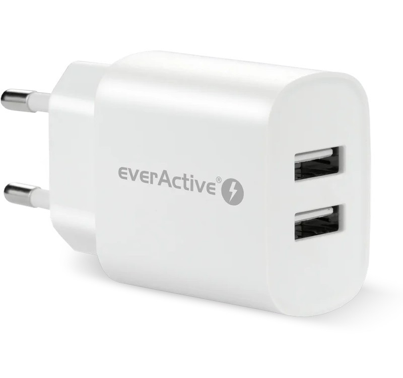 USB Įkroviklis - everActive SC-220 12W Dviejų USB-A prievadų Išmanusis Įkrovimas, Balta