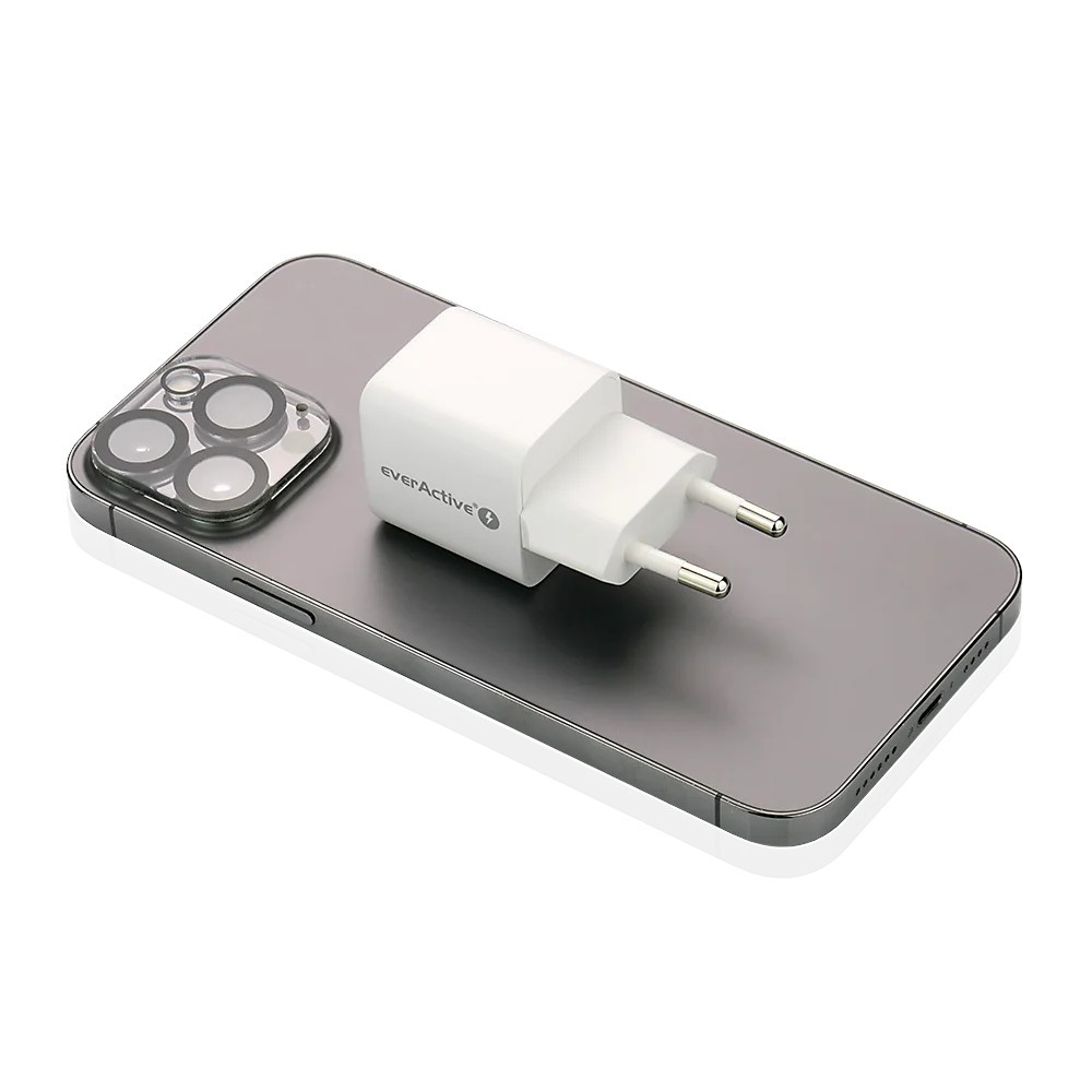 Įkroviklis - everActive 20 W 1xUSB 1xUSB-C QC3.0 PD GaN Kompaktiškas Baltas