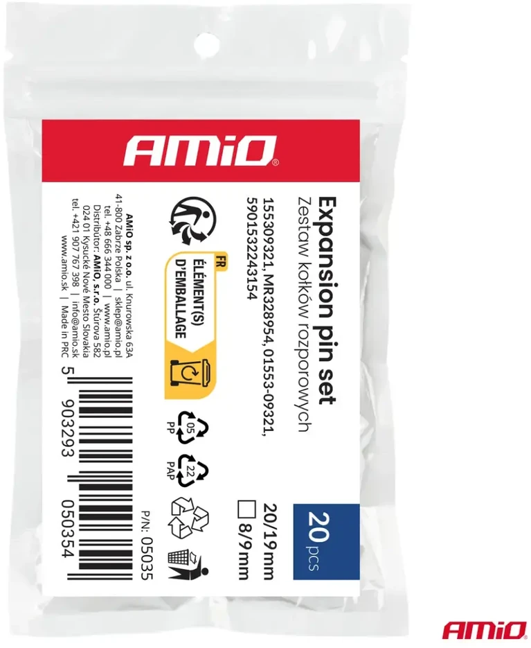 Kaiščių rinkinys 20 mm 19 mm 8 mm ? 9 mm 20 vnt. amio-05035