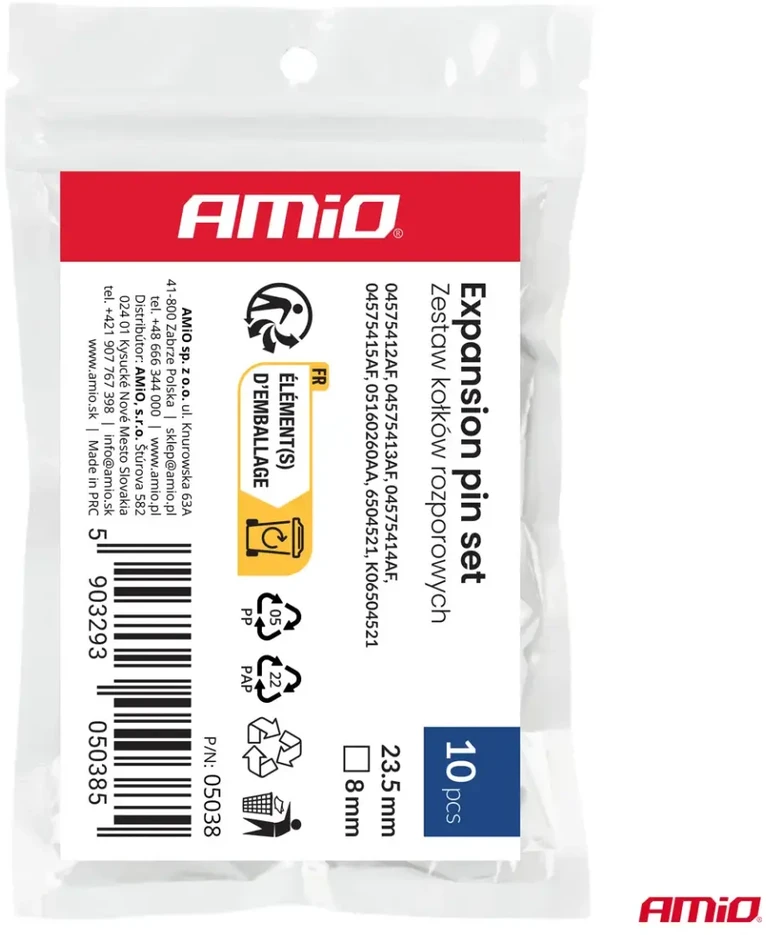 Smūginių kaiščių rinkinys 23.5 mm ? 8 mm 10 vnt. amio-05038