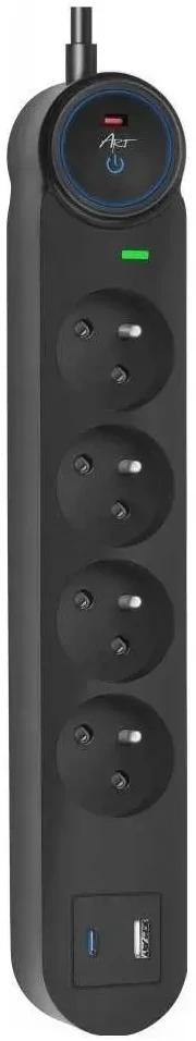 Extension cord 4 sockets + USB A + USB C Art FU910 1,5 m juodas