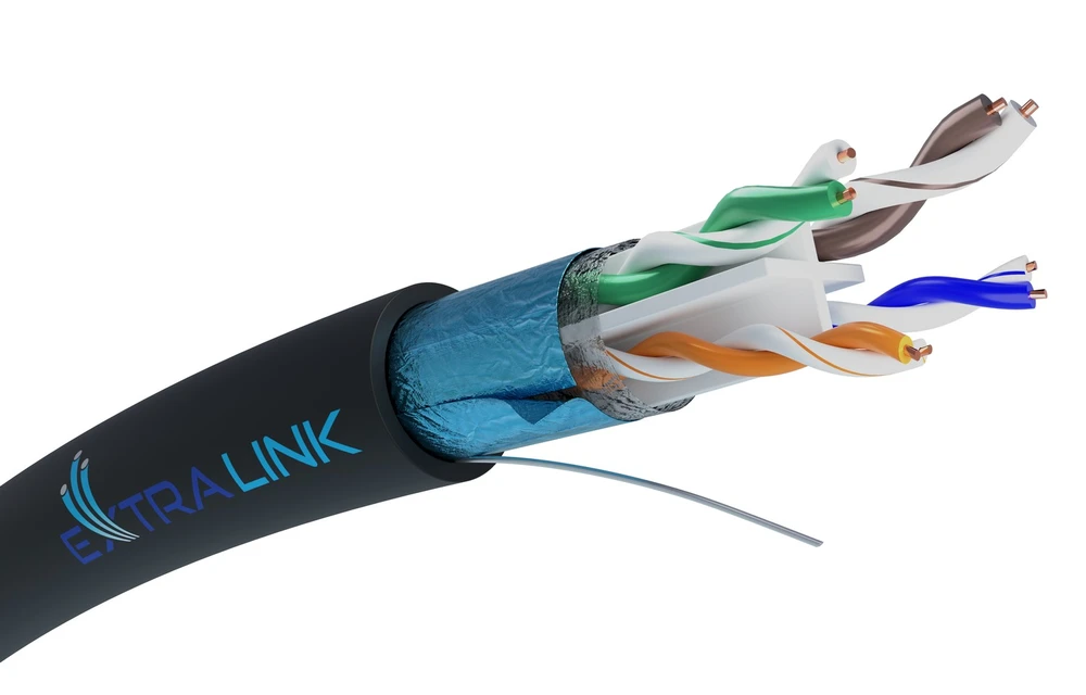 Tinklo laidas Extralink CAT6 FTP lauko tinklo kabelis 305 m, juodas, Native