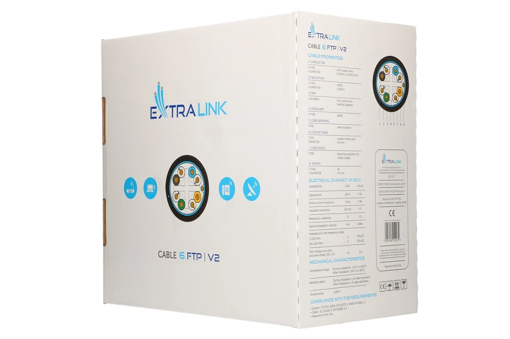 Tinklo laidas Extralink CAT6 FTP lauko tinklo kabelis 305 m, juodas, Native