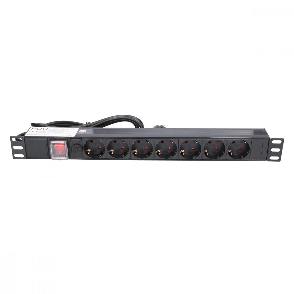 EXTRALINK 19 colių 1U 7 lizdų ES tipo maitinimo PDU su jungikliu PDU EU