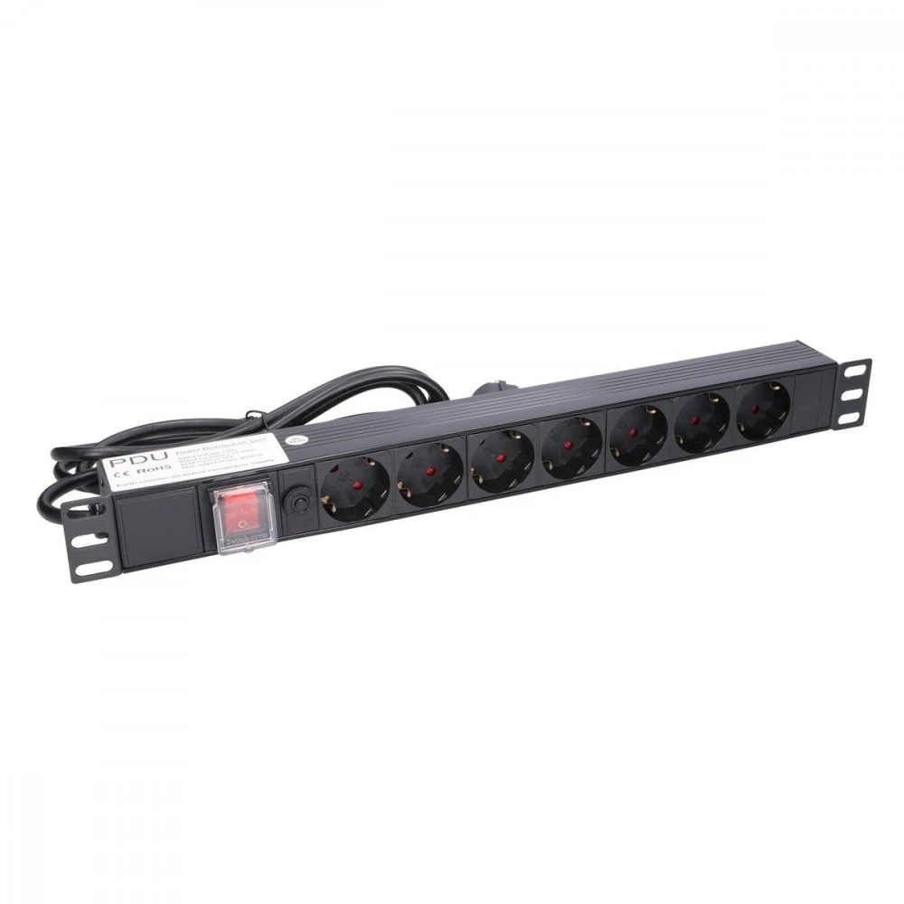 EXTRALINK 19 colių 1U 7 lizdų ES tipo maitinimo PDU su jungikliu PDU EU