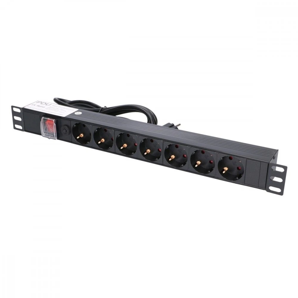 EXTRALINK 19 colių 1U 7 lizdų ES tipo maitinimo PDU su jungikliu PDU EU