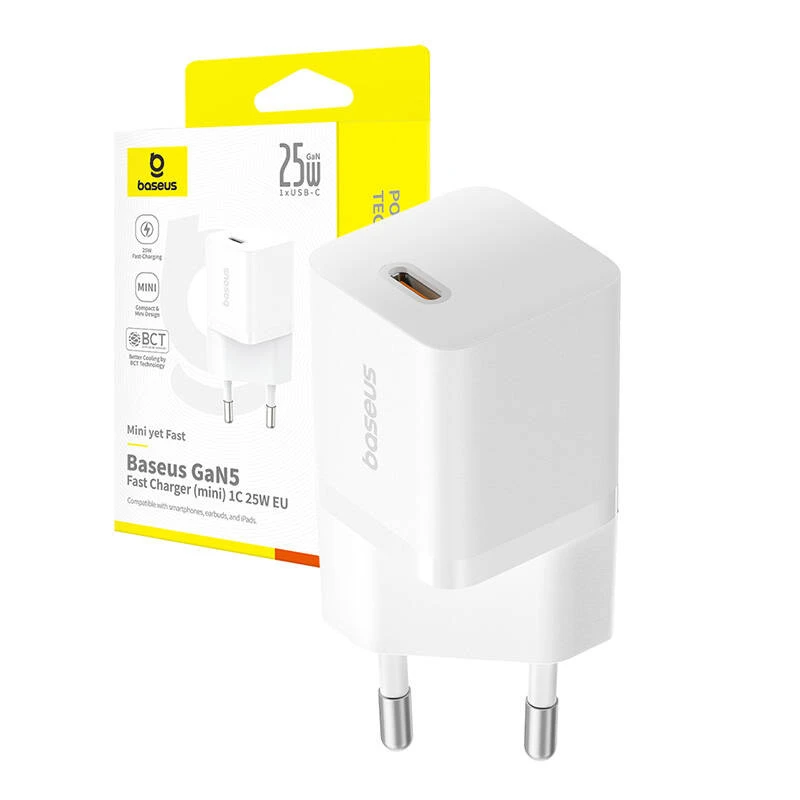 Baseus P10110909213-00 USB-C GaN5 mini 25W tinklo įkroviklis Baltas
