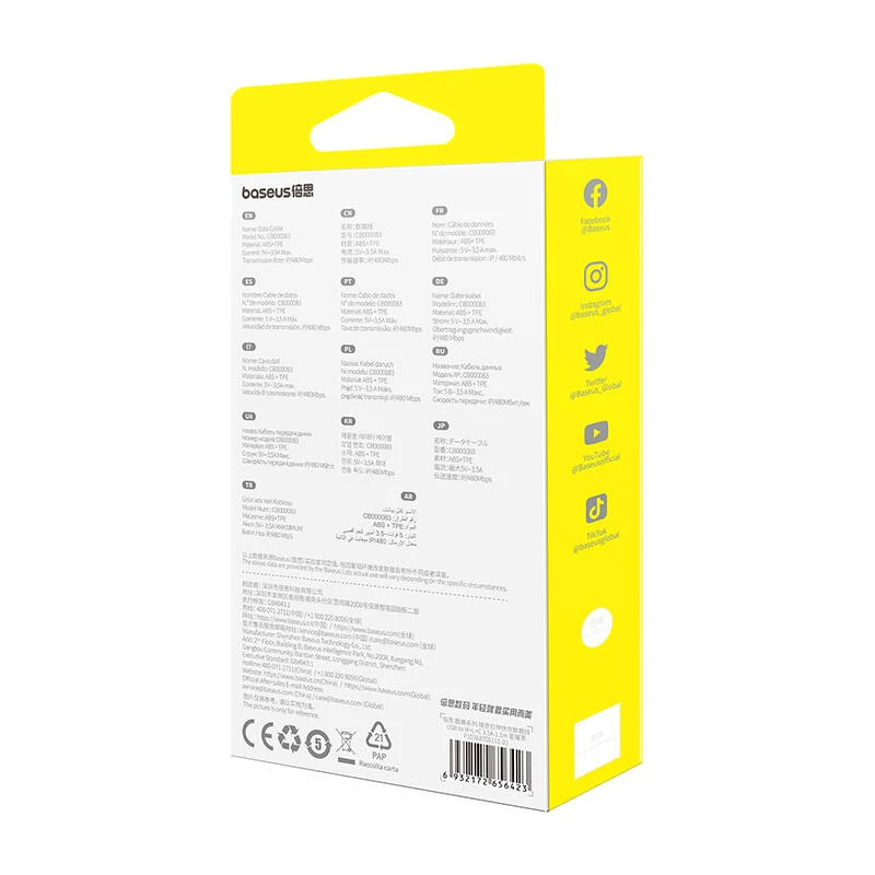 Greito įkrovimo laidas 3in1 Baseus Free2Draw, USB į mikro USB+USB-C+Lightning, 3.5A, 1.1m (juodas)