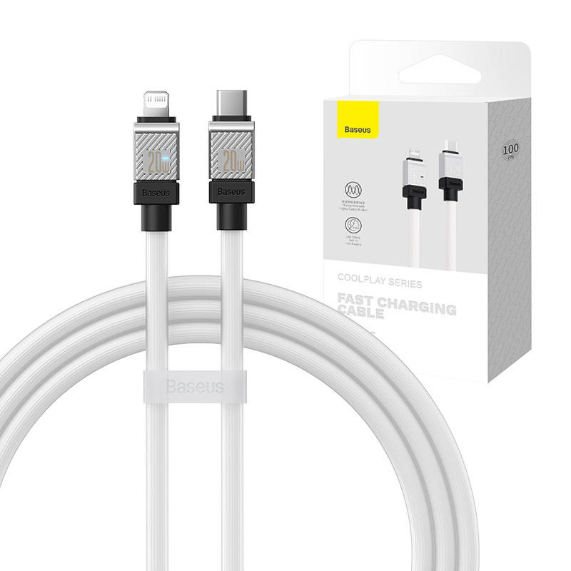 Greito įkrovimo kabelis Baseus USB-C su Coolplay Series 1m, 20W (baltas)