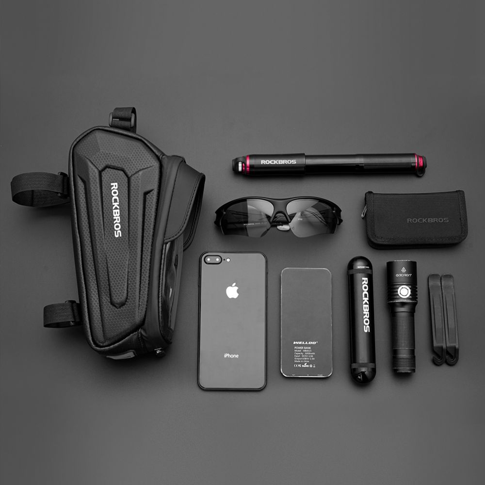 Dviračio rankinė Rockbros Hardpouch M juoda, su telefono laikikliu