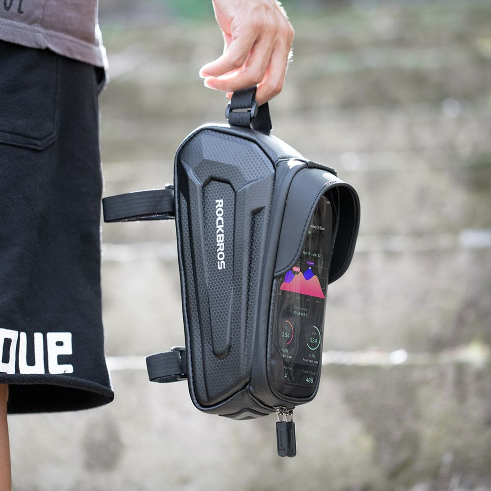 Dviračio rankinė Rockbros Hardpouch M juoda, su telefono laikikliu