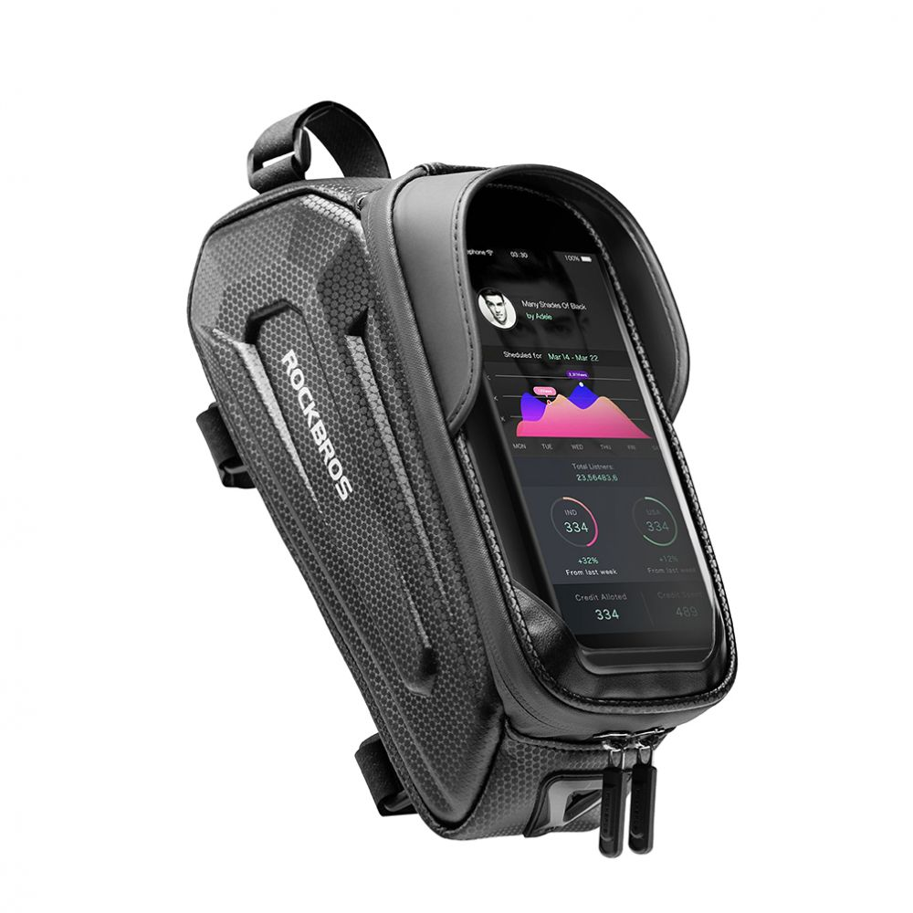 Dviračio rankinė Rockbros Hardpouch M juoda, su telefono laikikliu