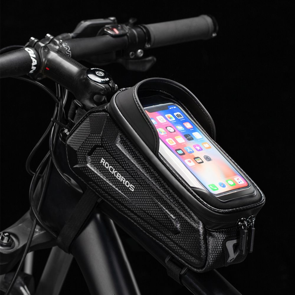 Dviračio rankinė Rockbros Hardpouch M juoda, su telefono laikikliu