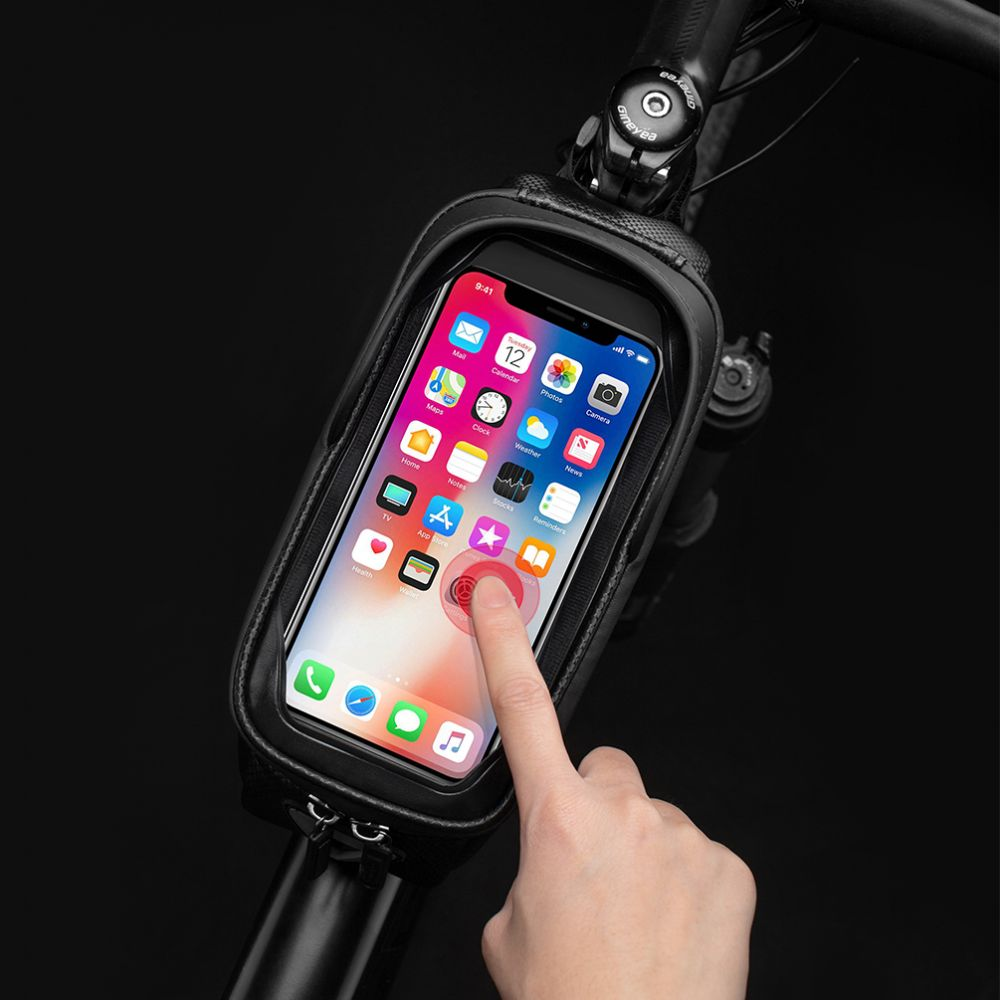Dviračio rankinė Rockbros Hardpouch M juoda, su telefono laikikliu