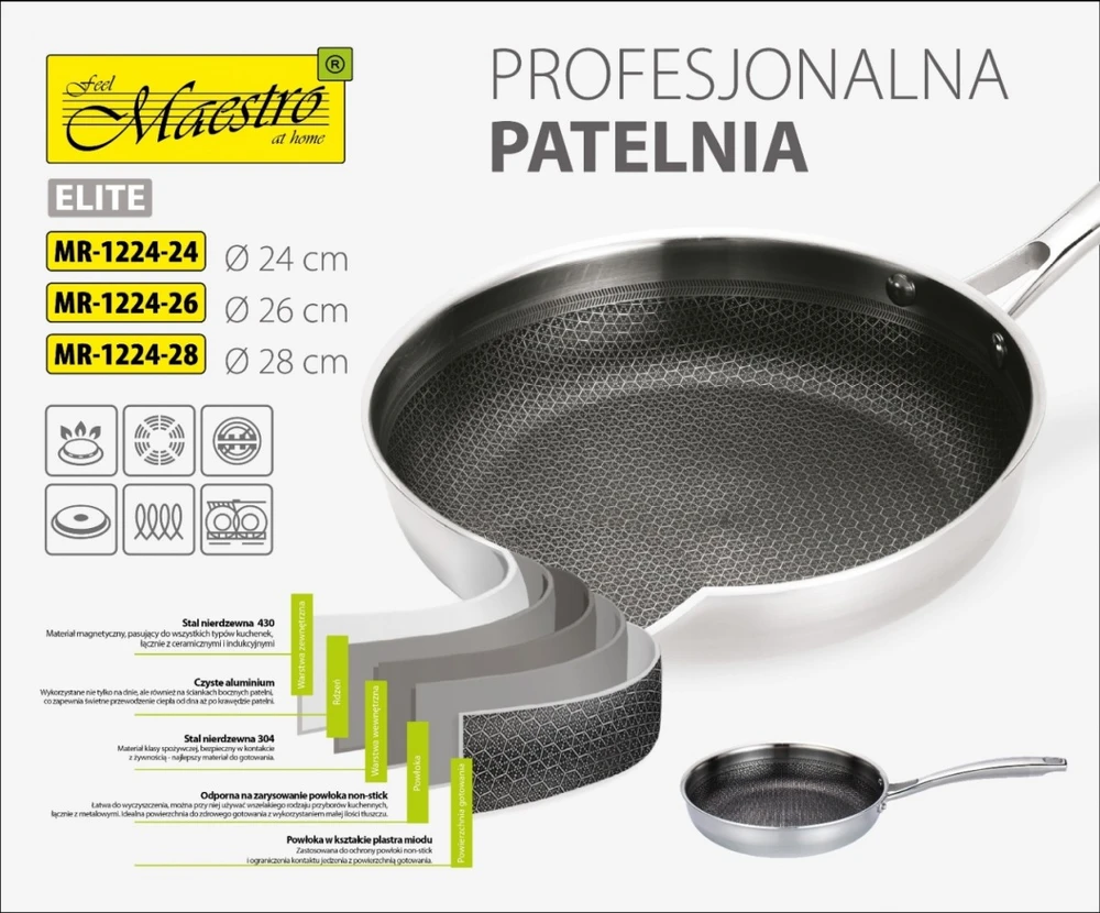 Prfesionali keptuvė MAESTRO MR-1224-28 28 cm