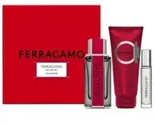 Salvatore Ferragamo Ferragamo Ferragamo Raudona Leather rinkinys vyrams (EDP, 100 ml + šampūnas ir dušo želė, 100 ml + EDP, 10 ml)