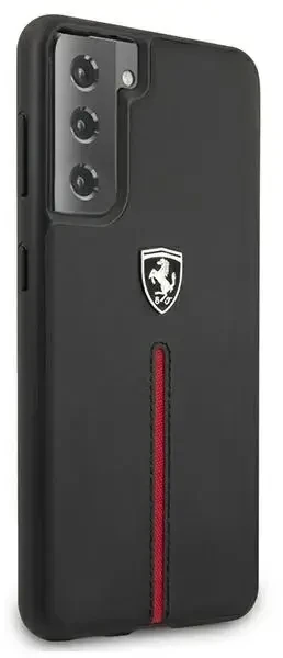 Ferrari FEOSIHCS21MBK S21+ G996 juodos spalvos kietas dėklas Off Track Leather Nylon Stripe
