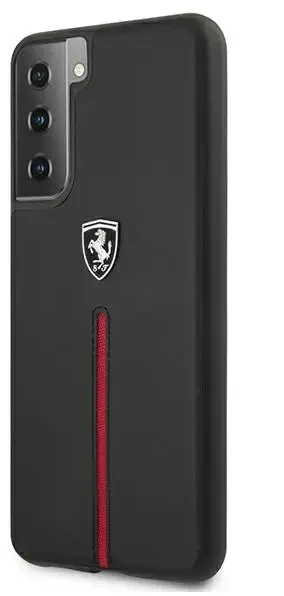 Ferrari FEOSIHCS21MBK S21+ G996 juodos spalvos kietas dėklas Off Track Leather Nylon Stripe