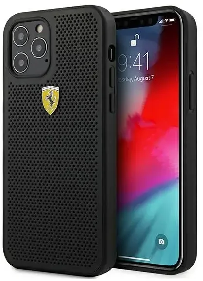Ferrari FESPEHCP12LBK Apple iPhone 12 Pro Max 6,7″ juodos spalvos kietas dėklas On Track Perforated