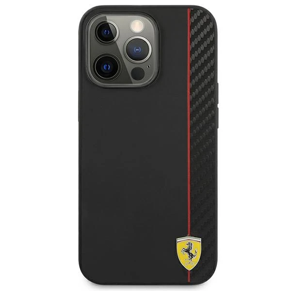 „Ferrari FESAXHCP13XBK iPhone 13 Pro Max“ 6,7 colio juodas kietas dėklas „On Track Carbon Stripe“