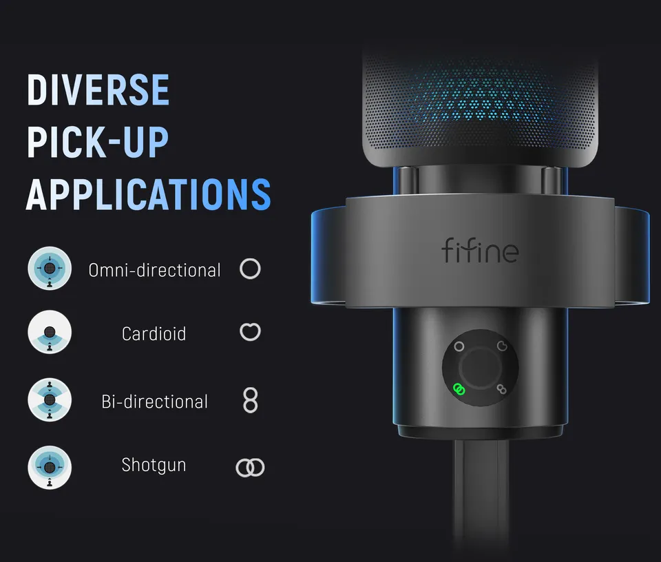 Fifine A9 RGB mikrofonas žaidimams | podcast'ai | upeliai | trikojis | juodas