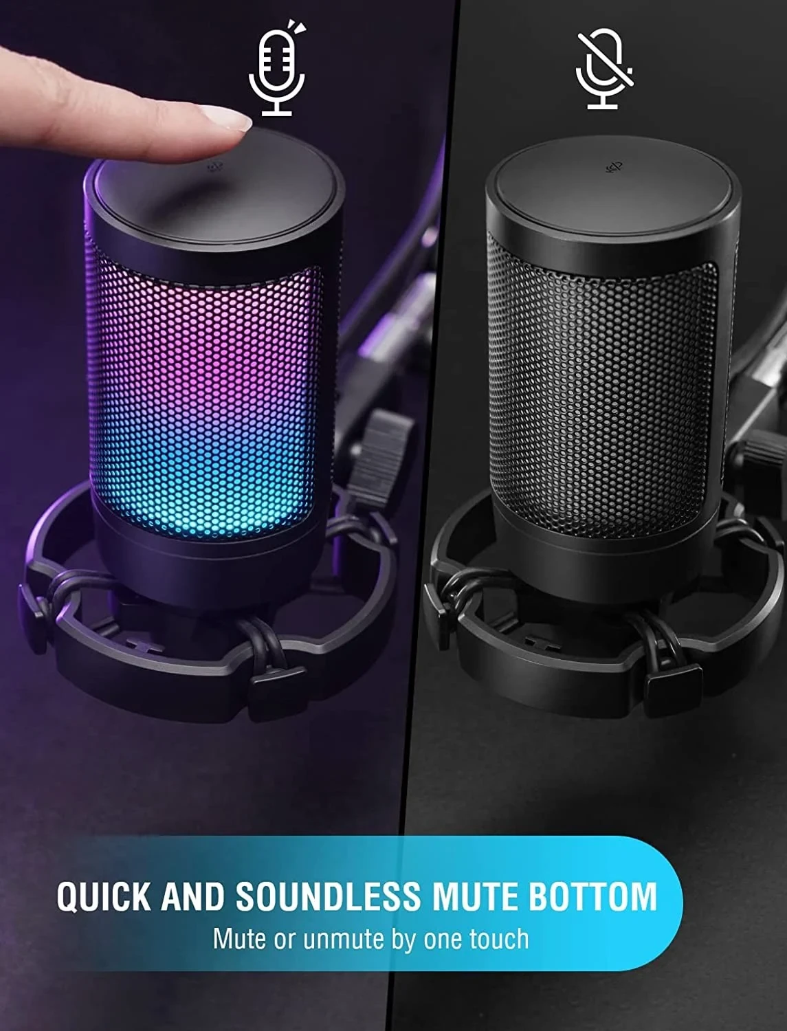 Fifine AmpliGame A6V RGB mikrofonas žaidimams | podcast'ai | upeliai | trikojis | juodas