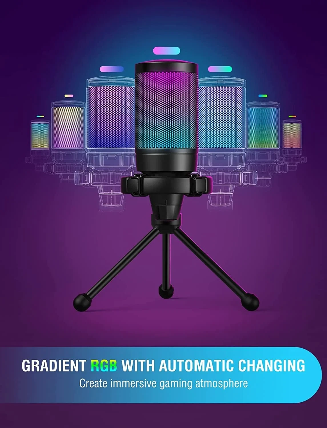 Fifine AmpliGame A6V RGB mikrofonas žaidimams | podcast'ai | upeliai | trikojis | juodas