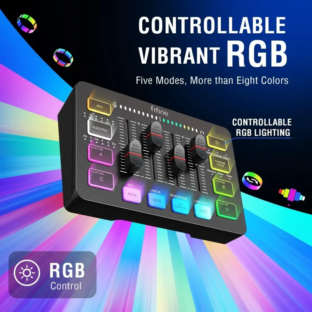 FIFINE SC3 audio mixer RGB juoda