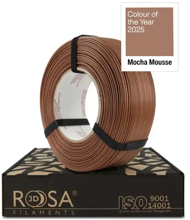3D plastikas PLA rudas/kakavinis (Mocha Mousse) 1kg refill pakuotė Rosa3D