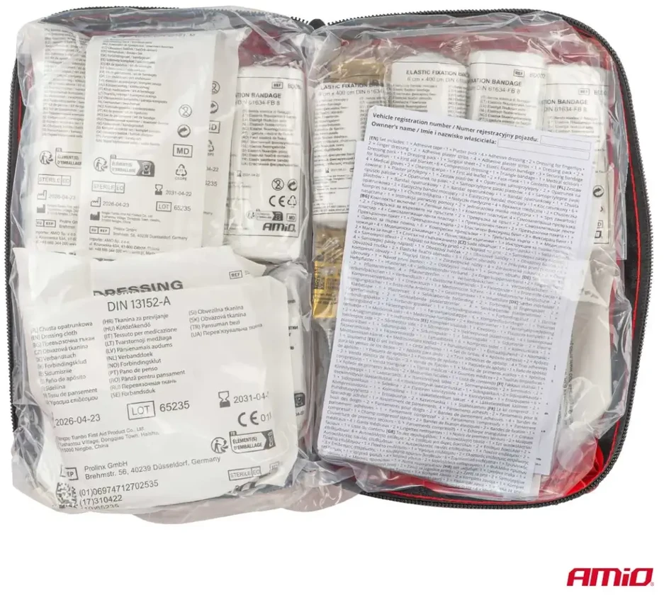 Automobilinė vaistinėlė dėkle DIN13164 amio-05013