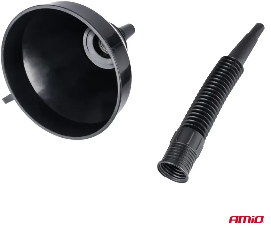 Lankstus juodas piltuvėlis su filtru kurui, skysčiui, vandeniui, 16 cm amio-04038
