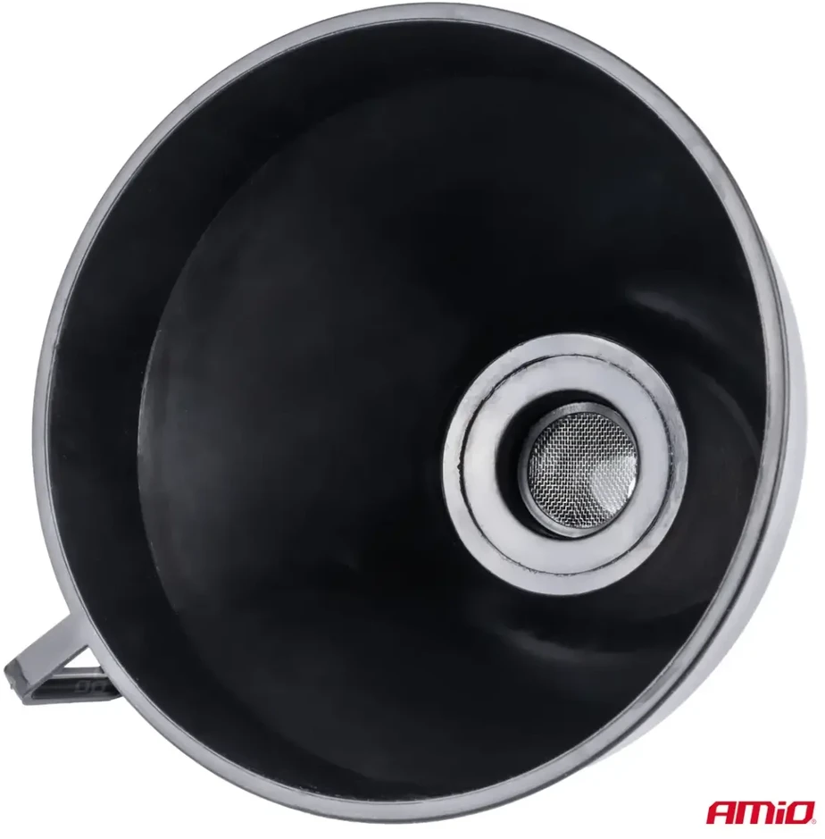 Lankstus juodas piltuvėlis su filtru kurui, skysčiui, vandeniui, 16 cm amio-04038