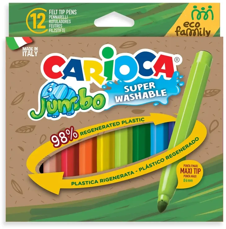 Flomasteriai CARIOCA JUMBO ECOFAMILY, 12 vnt.