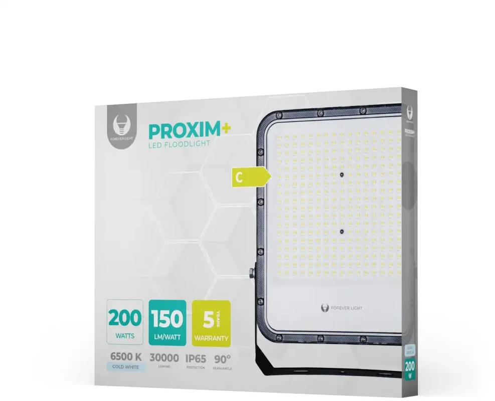 „Telforceone“ LED prožektorius PROXIM+ 200W 6500K 30000lm 230V IP65 „Forever Light“ 150lm/W 5 metų garantija