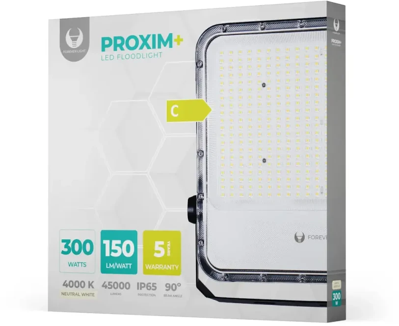 „Telforceone“ LED prožektorius PROXIM+ 300W 4000K 45000lm 230V IP65 „Forever Light“ 150lm/W 5 metų garantija