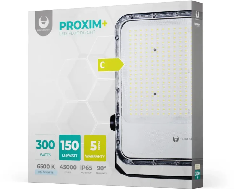 „Telforceone“ LED prožektorius PROXIM+ 300W 6500K 45000lm 230V IP65 „Forever Light“ 150lm/W 5 metų garantija