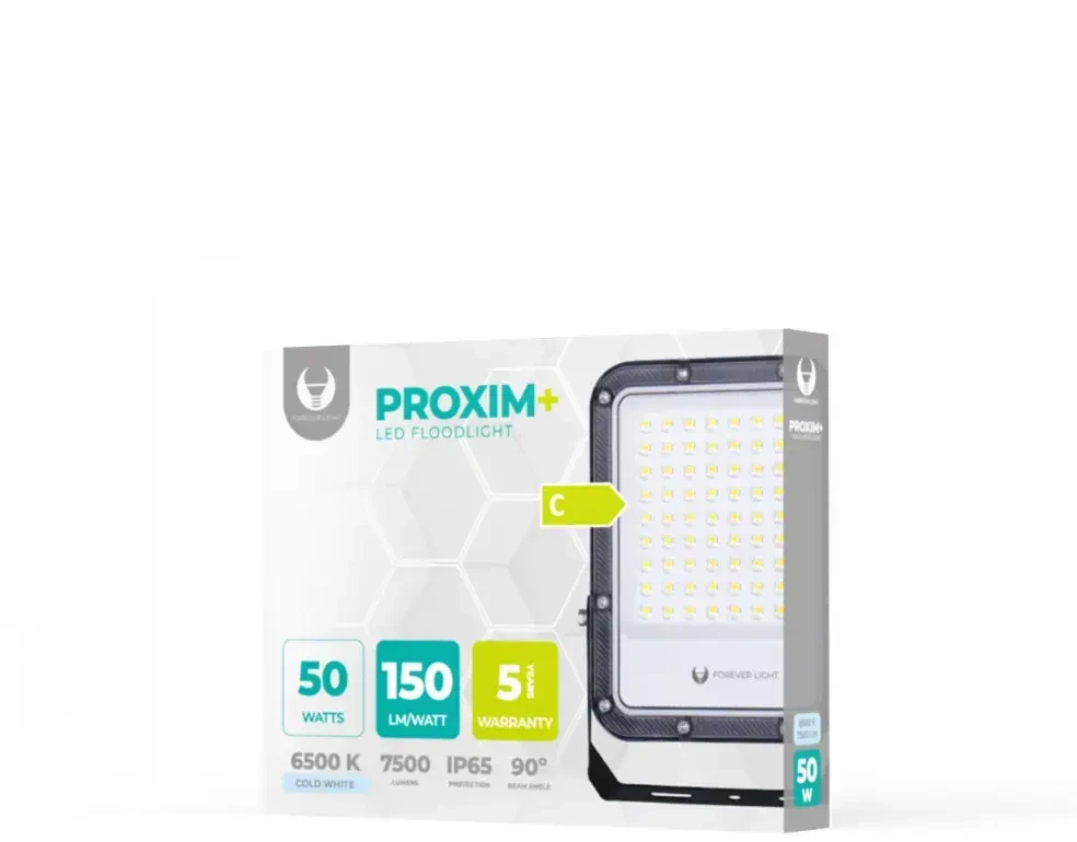 „Telforceone“ LED prožektorius PROXIM+ 50W 6500K 7500lm 230V IP65 „Forever Light“ 150lm/W 5 metų garantija