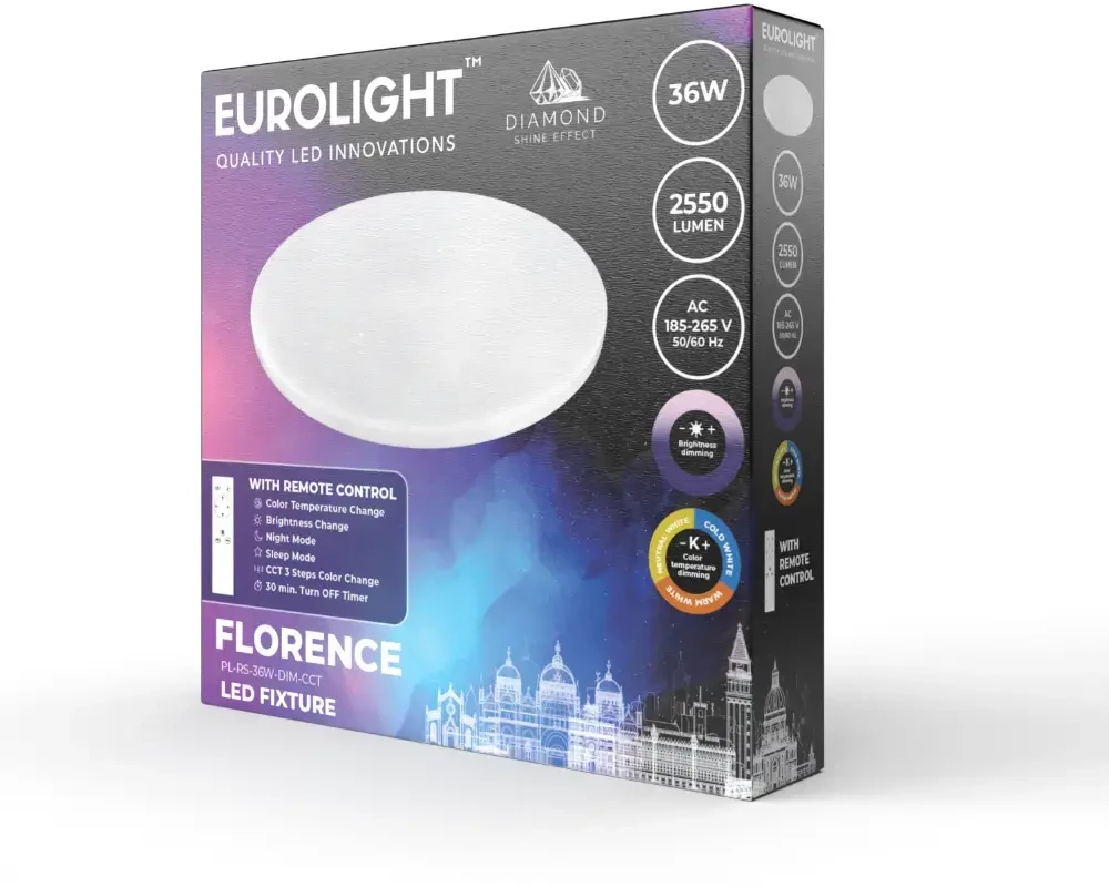 FLORENCE LED šviestuvas valdomas pulteliu 36W, IP20, 2340lm Eurolight