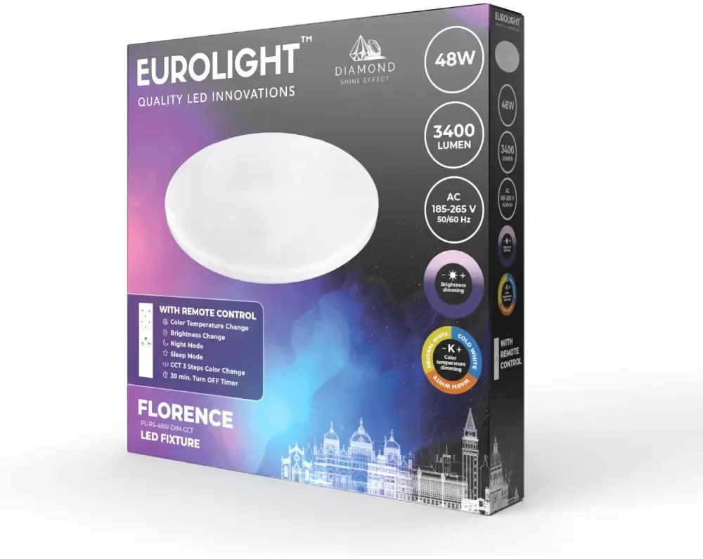 FLORENCE LED šviestuvas valdomas pulteliu 48W, IP20, 3120lm Eurolight