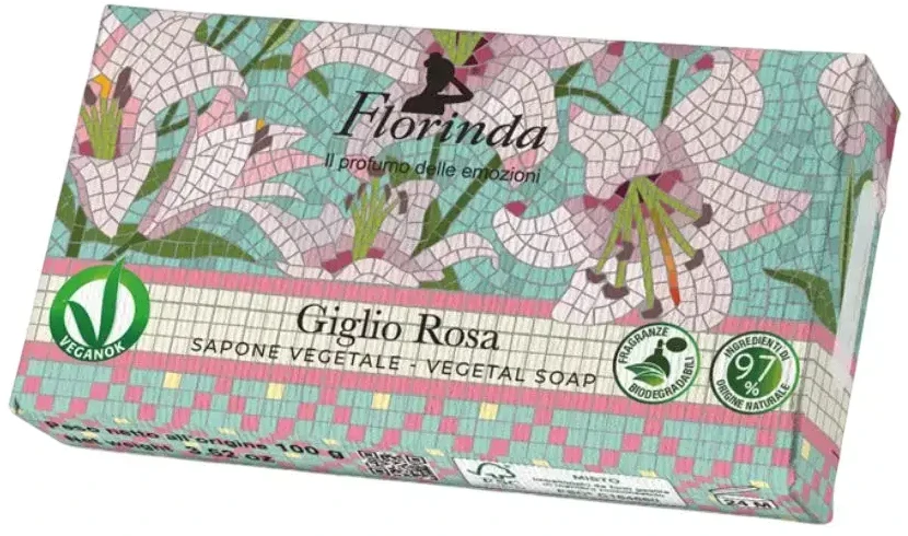 La Dispensa Florinda Mosaico muilas augalinis, rankų darbo, parfumuotas, Rožinės Lelijos aromato, 100 g
