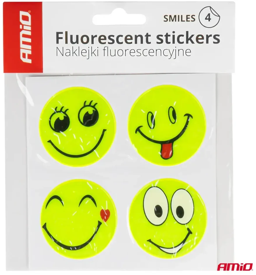 Fluorescenciniai šviesą atspindintys įspėjamieji lipdukai vaikams su besišypsančiais veidais amio-03941
