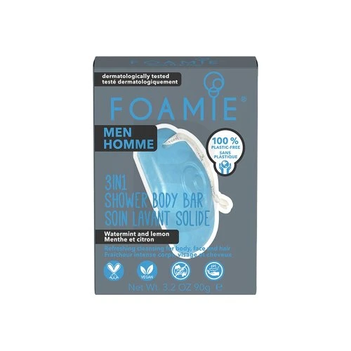Kietasis prausiklis vyrams Foamie 3 in 1 Shower Body Bar For Men Seas the Day, su mėtomis ir citrina
