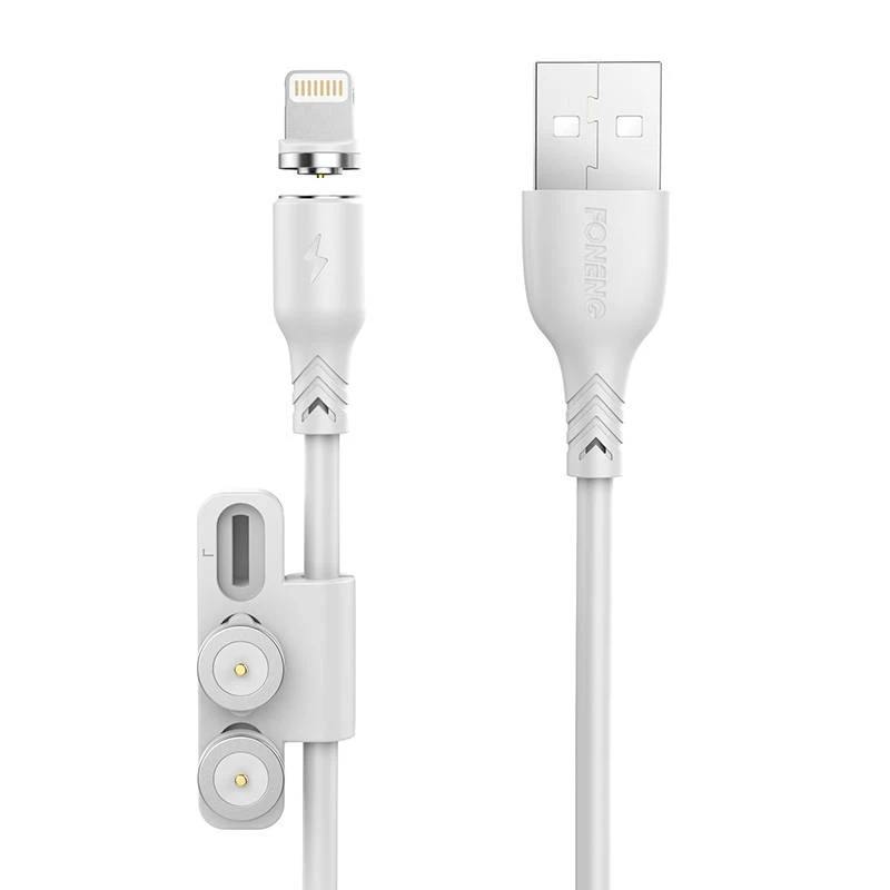 Foneng X62 Magnetic 3in1 USB į USB-C / Lightning / Micro USB kabelis, 2.4A, 1m (baltas)