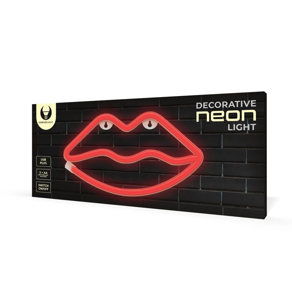Neoninis LED šviestuvas Lūpos raudona Bat + USB FLNE08 Forever Light